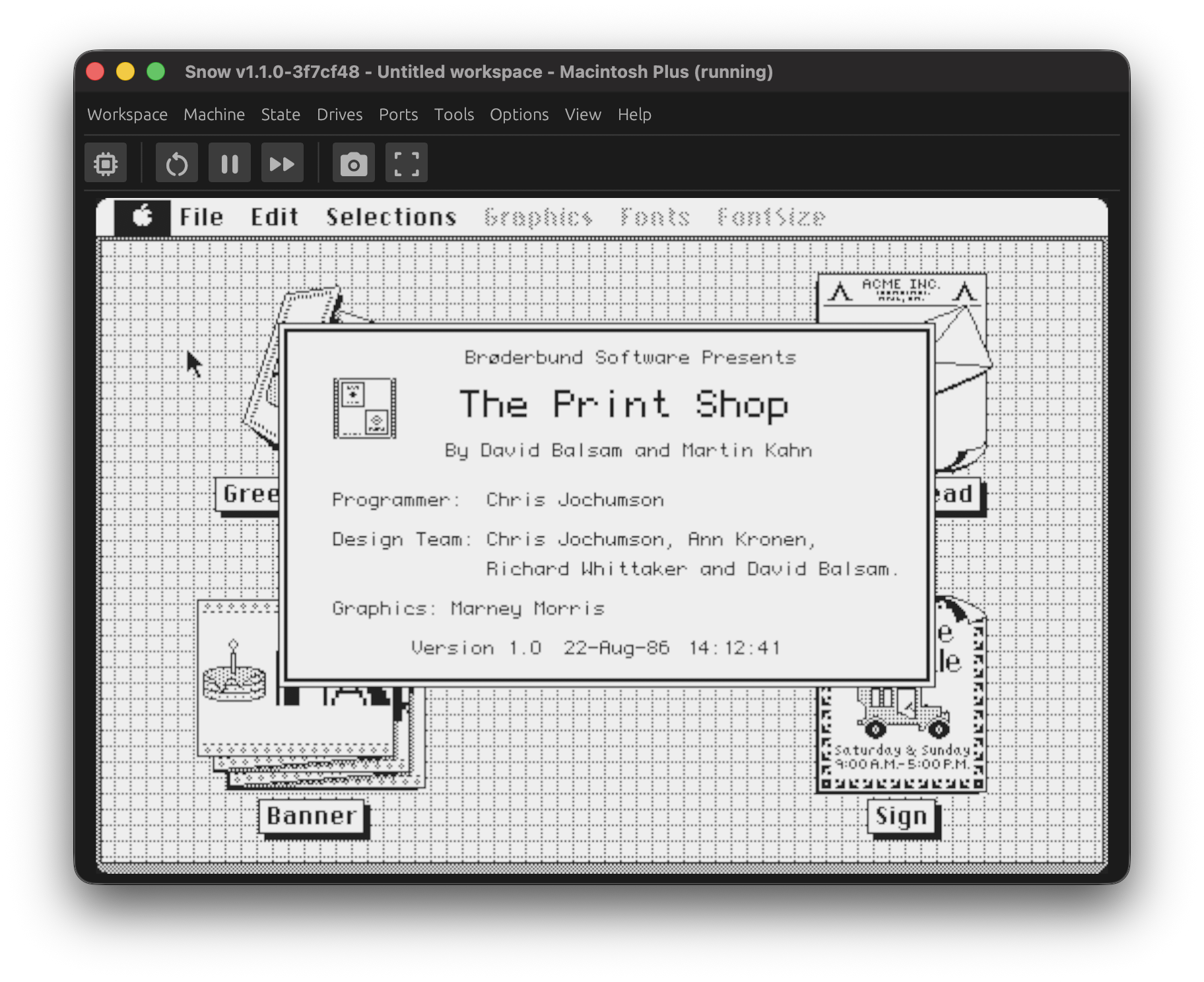 The Print Shop 1.0, running in Snow